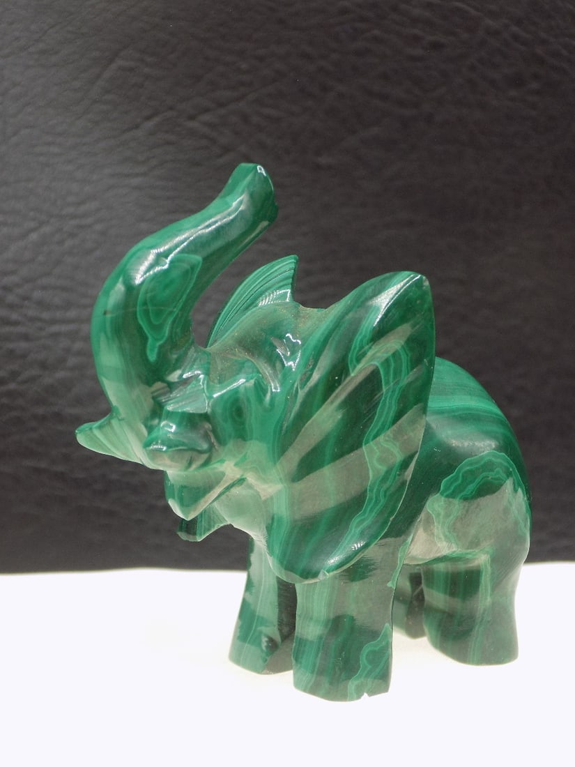 Hand carved natural malachite elephant - 2