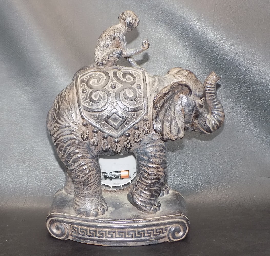 Unusual cast metal clock with monkey riding elephant - 3