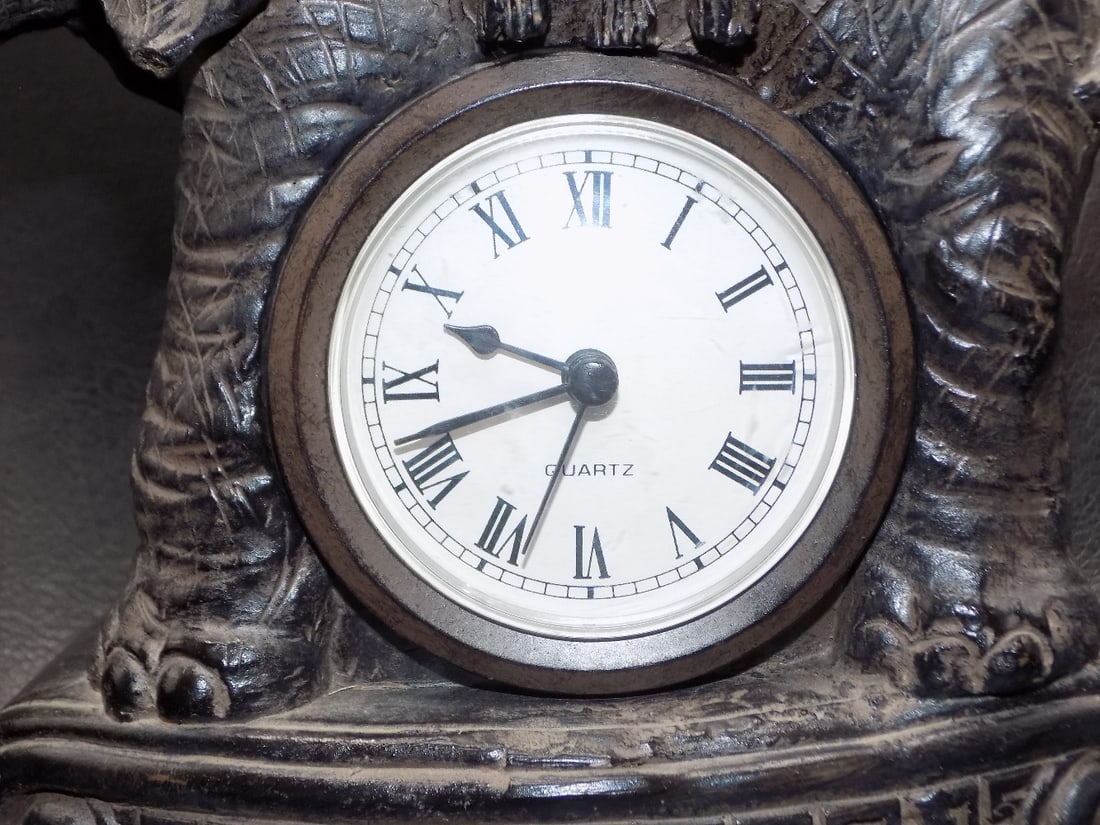 Unusual cast metal clock with monkey riding elephant - 5