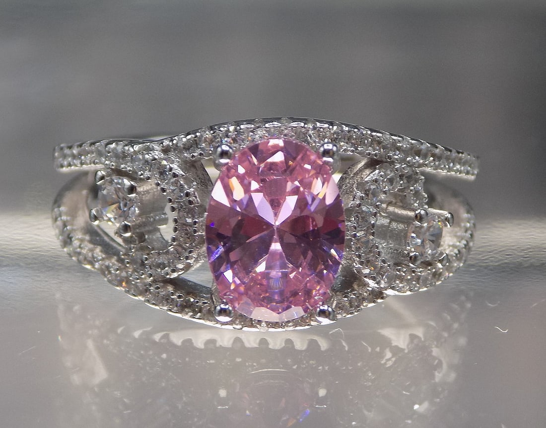 Beautiful 3 cwt pink topaz and white topaz sterling silver ring (1 of 4)