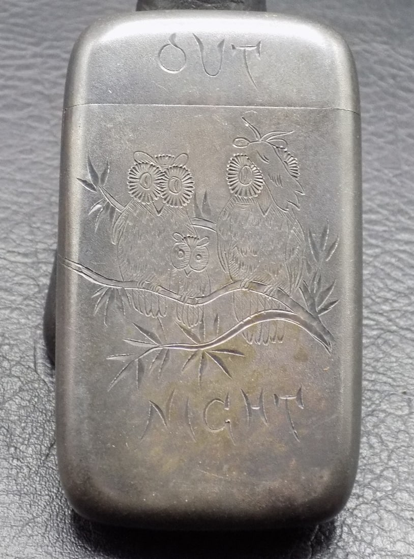 Antique match safe with engraved owls (1 of 3)