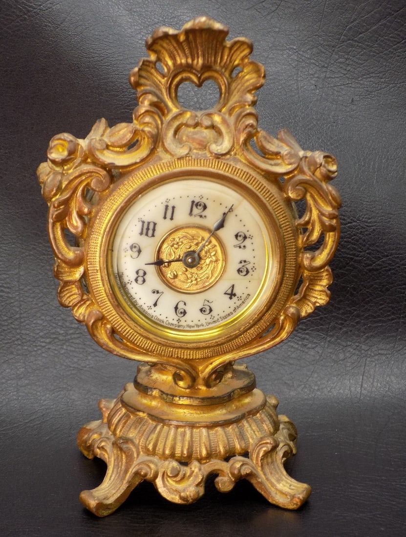 Ornate Art Nouveau Ansonia bronze clock with flowers (1 of 7)