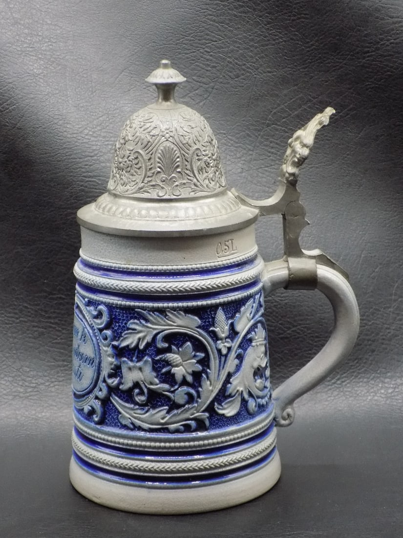 Vintage German beer stein with three dimensional decoration (1 of 9)