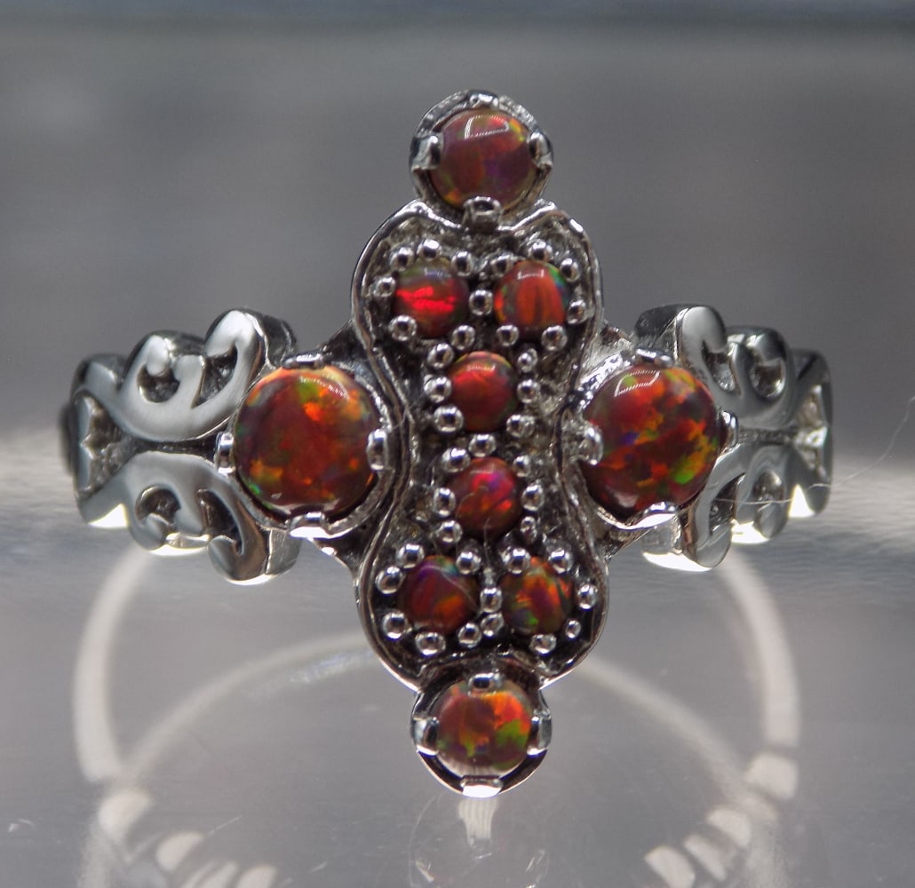 Beautiful red fire opal sterling silver ring - 3