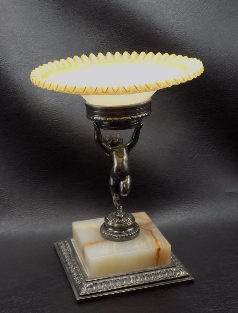 Signed Pairpoint Victorian art glass figural brides bowl (1 of 7)