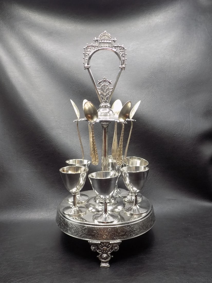 Fancy antique Victorian silverplated egg cruet serving set (1 of 10)