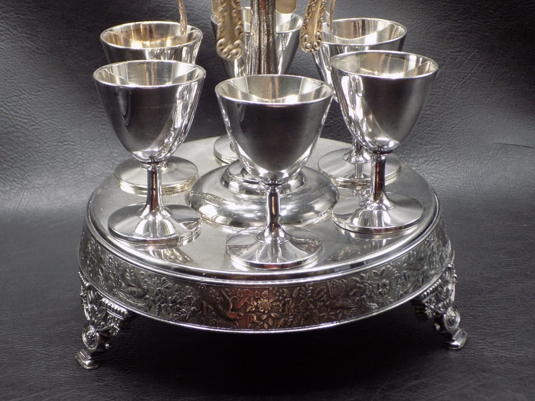 Fancy antique Victorian silverplated egg cruet serving set - 6