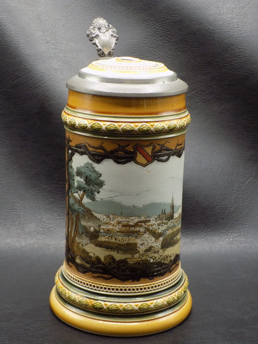Vintage Mettlach German beer stein with three dimensional decoration (1 of 12)