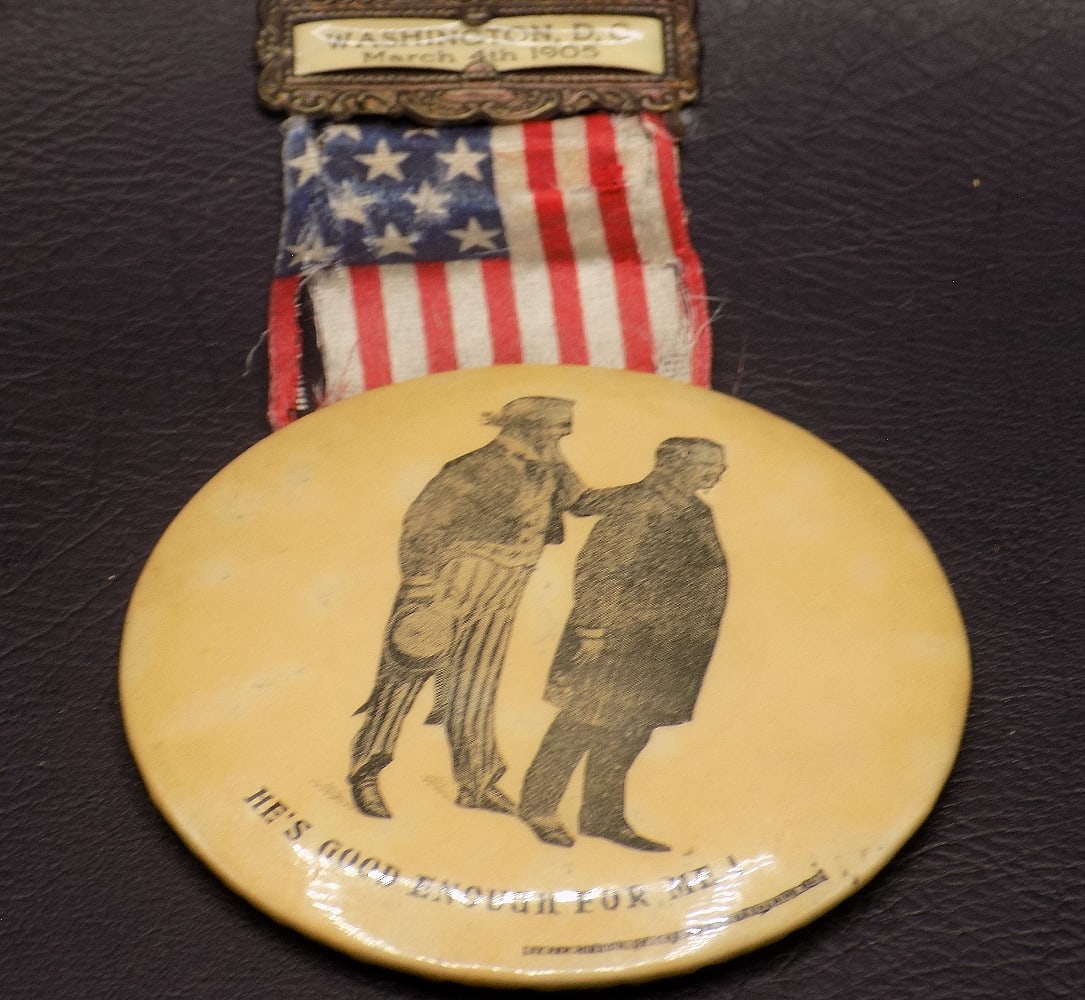 1905 Theodore Roosevelt Inaugural political badge and ribbon (1 of 4)