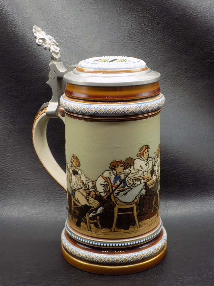 Vintage Mettlach German beer stein with three dimensional decoration (1 of 12)