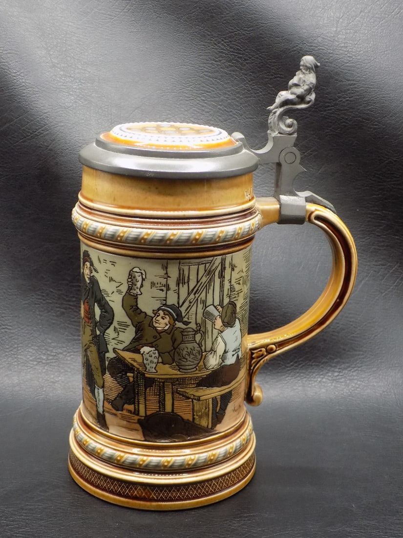 Vintage Mettlach German beer stein with three dimensional decoration (1 of 14)