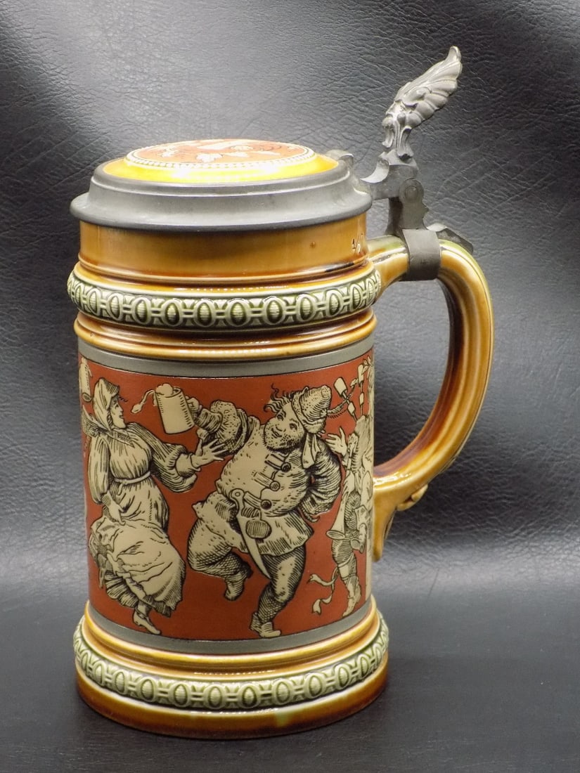 Vintage Mettlach German beer stein with three dimensional decoration (1 of 9)
