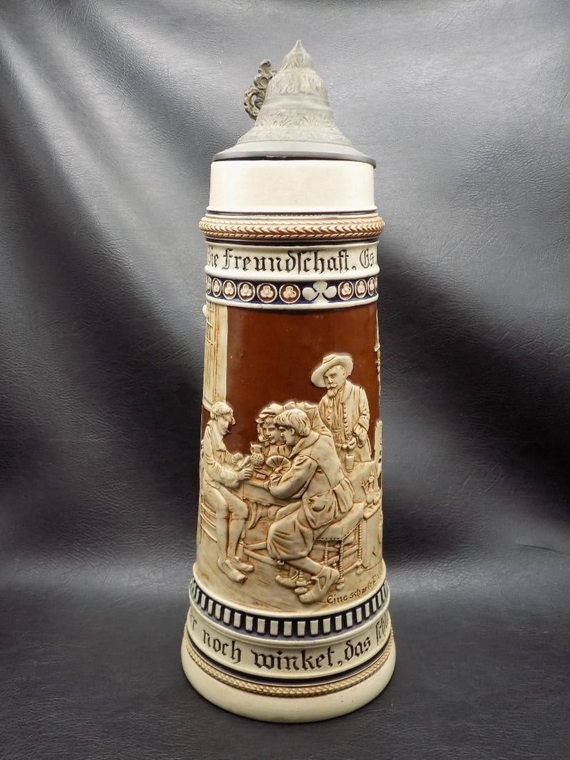 Very large vintage German beer stein with three dimensional decoration (1 of 12)