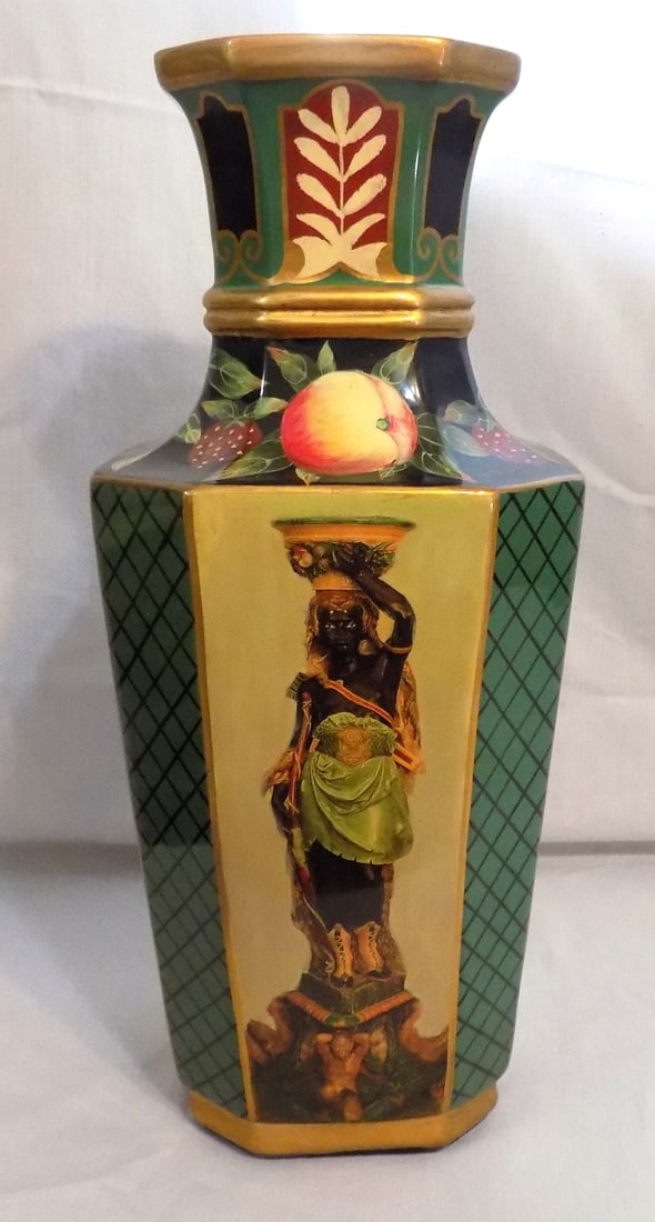 Large hand painted porcelain vase with Blackamors (1 of 5)