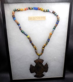 Great vintage Native American Indian beaded and copper cross necklace