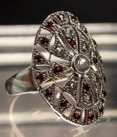 Beautiful 4 cwt aquamarine and ruby  sterling silver ring