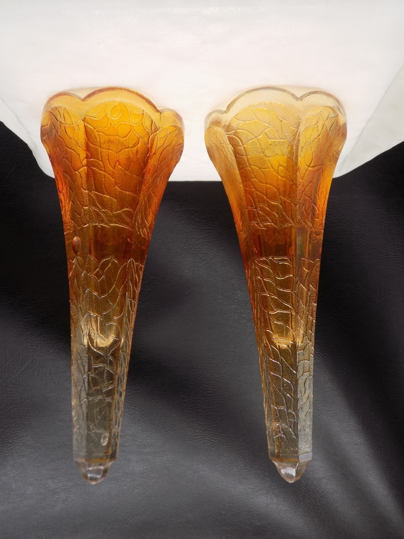 Vintage pair of decorated carnival glass car vases (1 of 9)