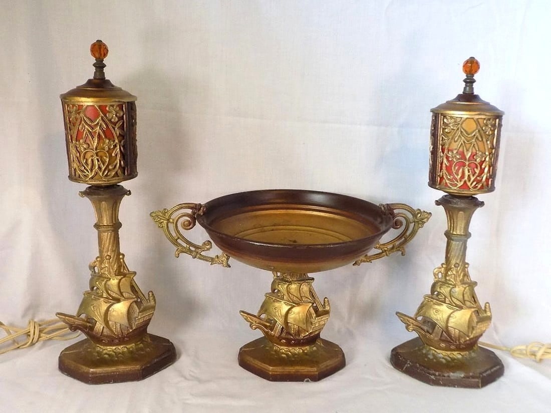 Art Nouveau three piece set with sailing ships (1 of 6)