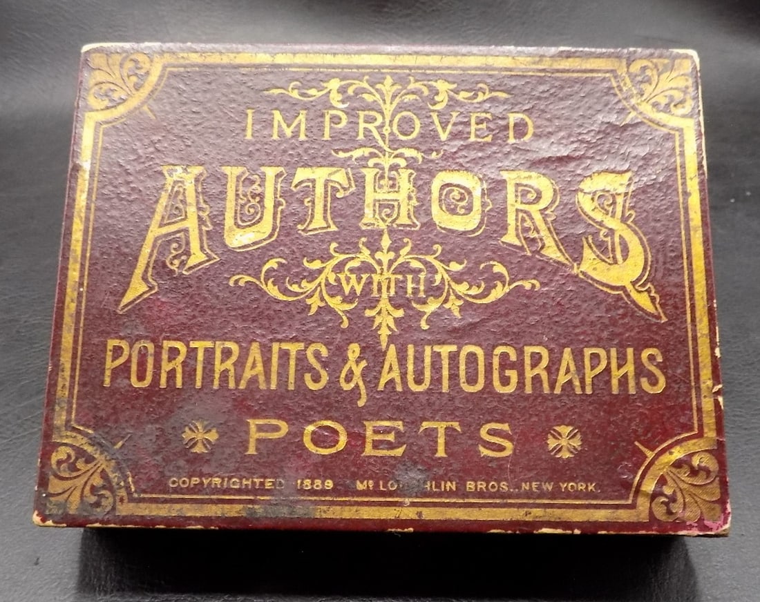 1889 card game of Improved Authors with portraits and autographs (1 of 8)