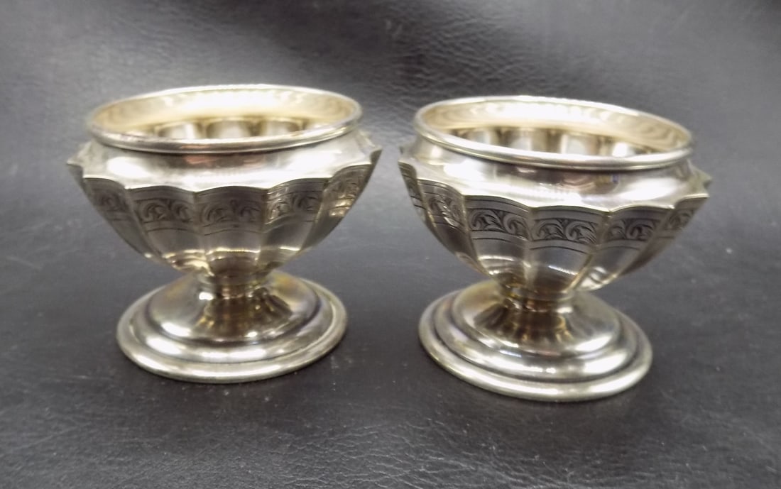 Two large fancy antique sterling silver open salt cellers or dips (1 of 6)