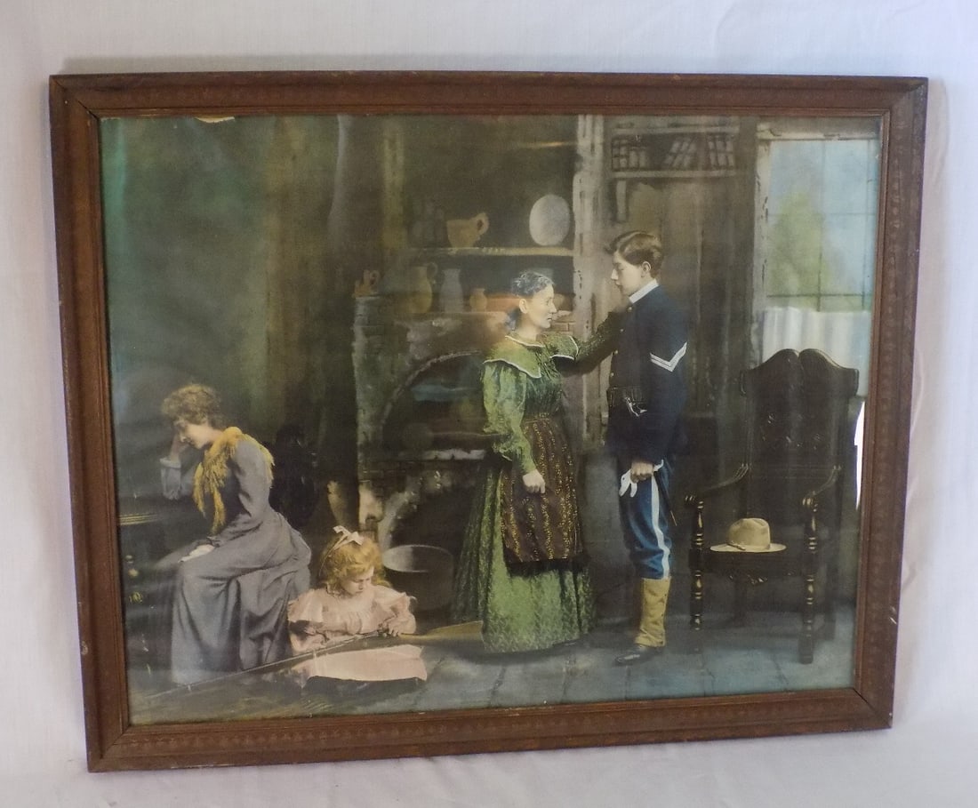 Antique military print of young soldier leaving home (1 of 5)