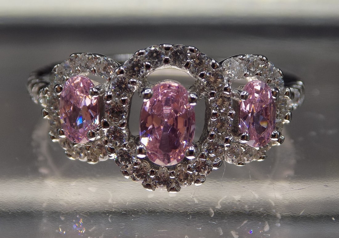 Beautiful 2 cwt pink topaz and white topaz sterling silver ring (1 of 4)