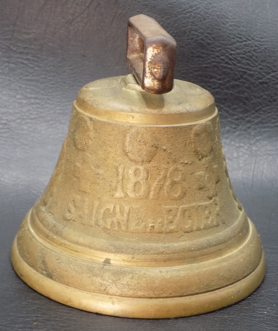 1878 antique Swiss brass cow bell or sleigh bell (1 of 4)