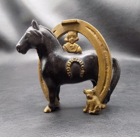 Early 1900s cast iron Buster Brown and Tig with horse bank