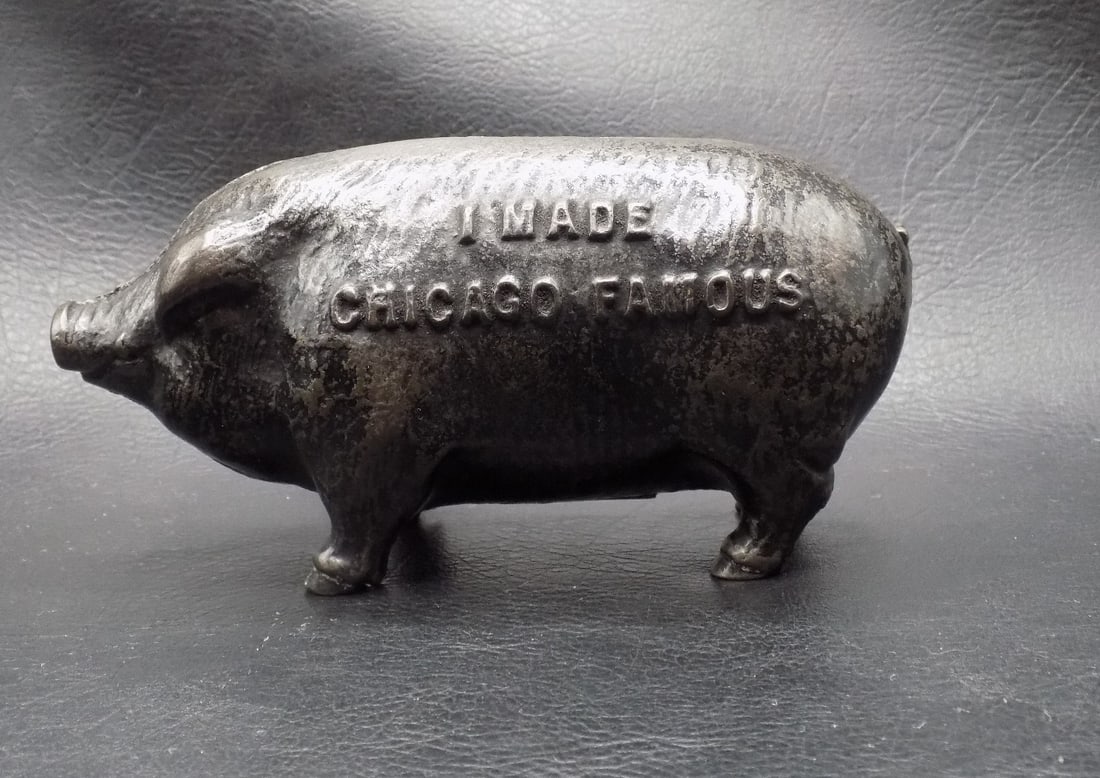 1902 antique cast iron advertising pig bank (1 of 5)