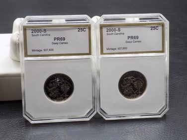 Two graded Proof 69 deep cameo 2000 S South Carolina quarters
