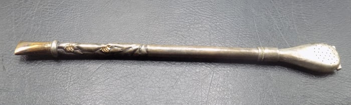 Antique Argentina Bombilla Yerba.  Mate straw.  800 silver with 18k gold overlay tip