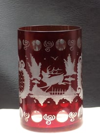 Vintage red cut to clear art glass  drinking glass