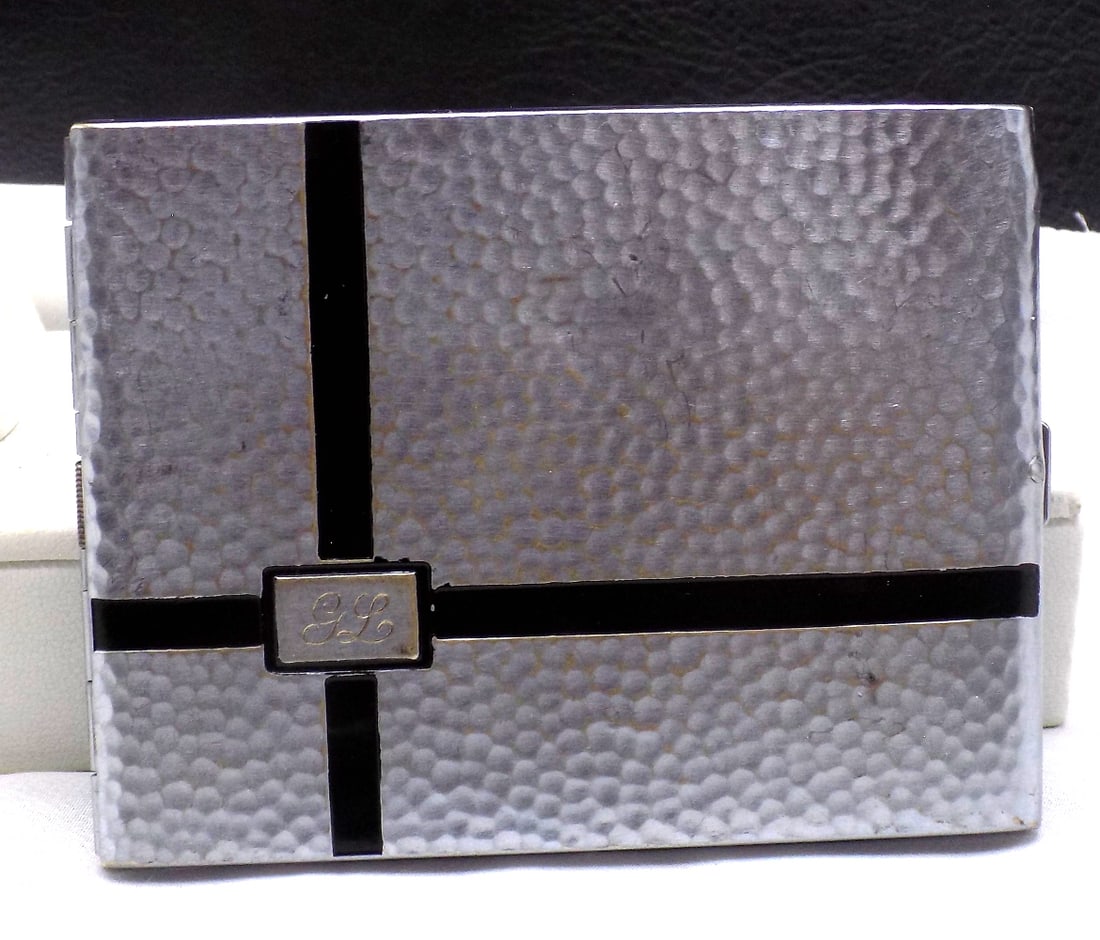 Art Deco multi color metal business card holder: Art Deco multi color metal business card holder. Three dimensional on front. Monogram as shown in photo. Vibrant colors. In very good original condition and patina. Great quality and detail. 3 3/4 wid