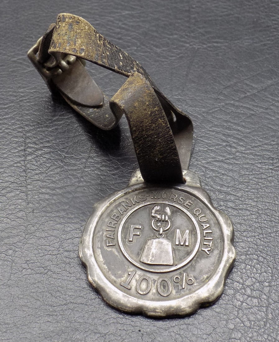 Vintage Fairbanks Morse watch fob: Vintage Fairbanks Morse watch fob. Marked as shown in photos. In very good original as found condition. Great quality and detail. Total height 5 ¼ inches. Medal 1 ½ wide. 26 grams. For in ho