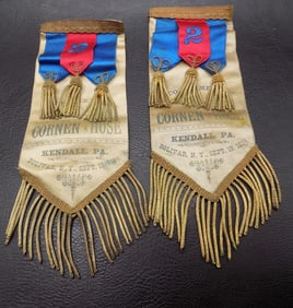 Two antique Fireman’s Commemorative Ribbon 1884 Cornen Hose Company 2