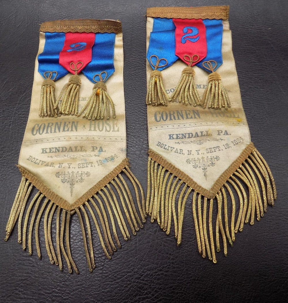Two antique Fireman’s Commemorative Ribbon 1884 Cornen Hose Company 2 (1 of 6)