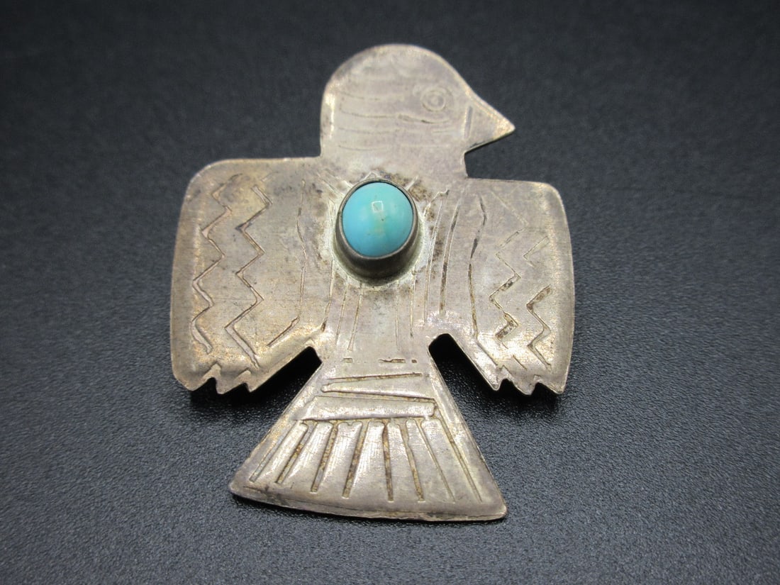 Vintage Native American Indian sterling turquoise eagle pendant (1 of 2)
