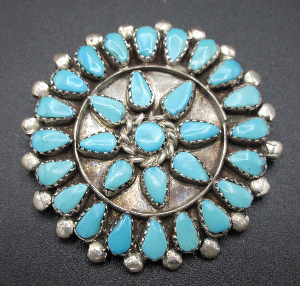 Vintage Native American Zuni turquoise and coral sterling pendant: Vintage Native American Zuni turquoise and coral sterling pendant. Artist signed as shown. 1 3/4 inches tall. 14 grams. In very good original as found condition. Great quality and detail. For in house
