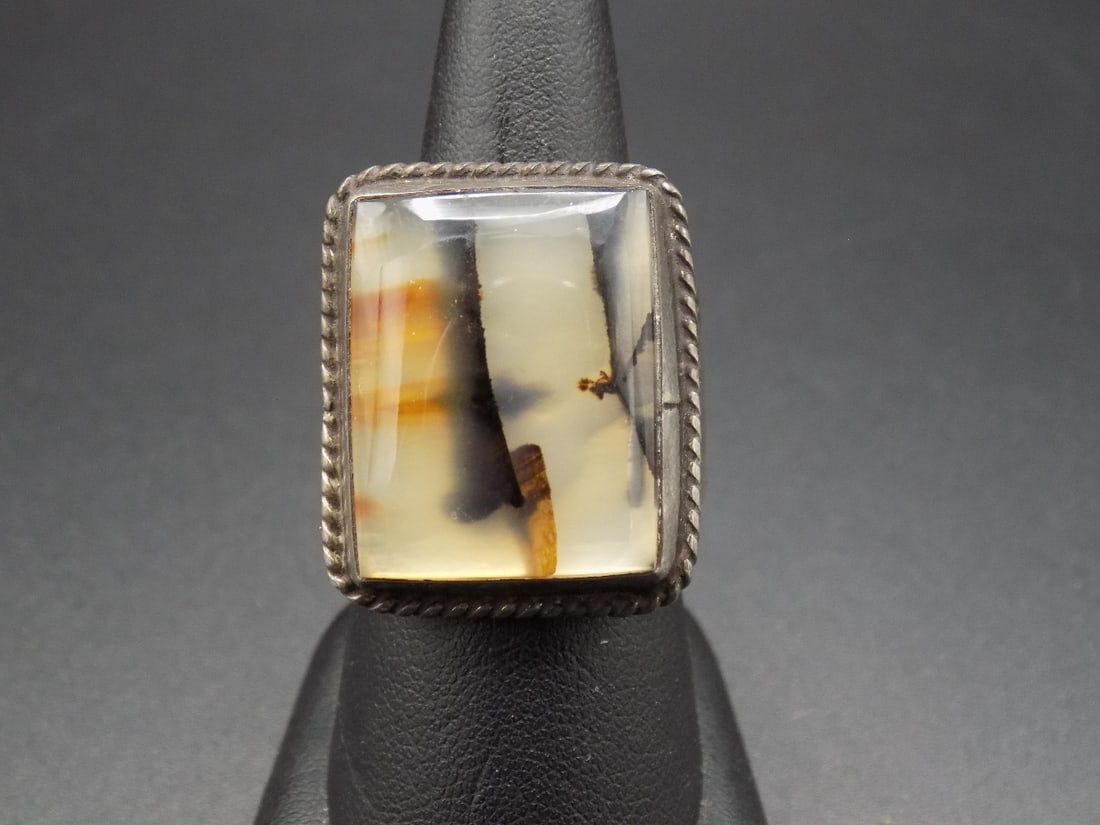 Vintage landscape agate sterling silver ring (1 of 5)