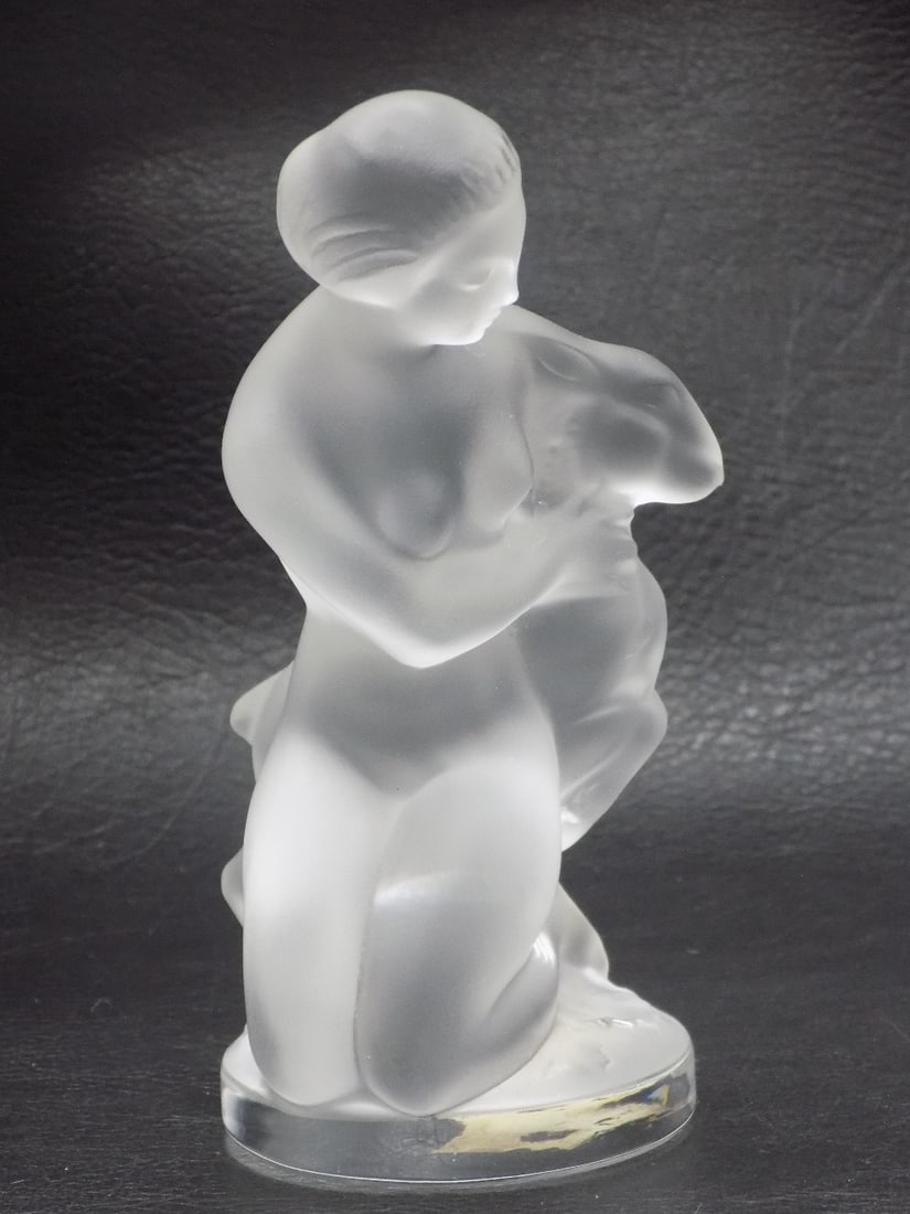 Signed Lalique art figurine of Diana The Huntress holding fawn (1 of 5)
