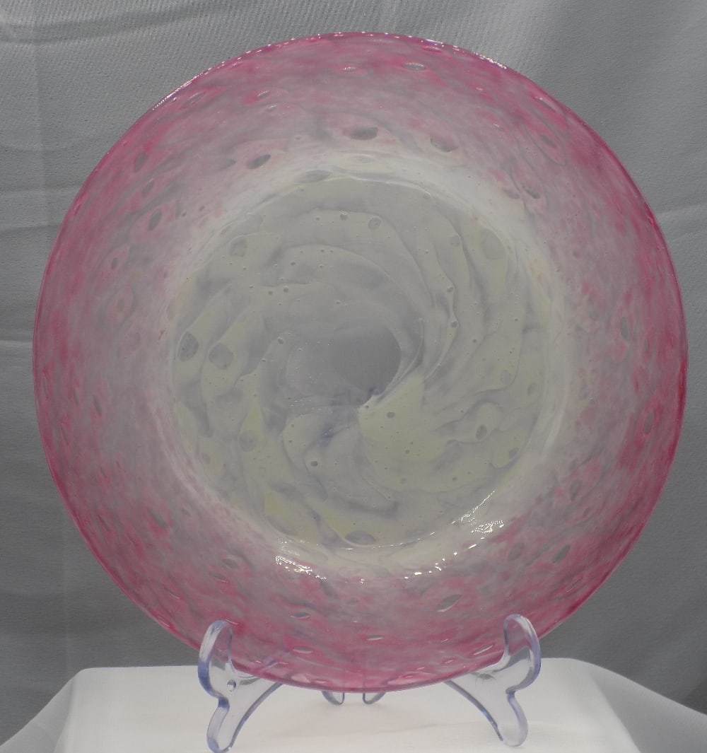 Marvelous antique Steuben art glass Cluthra plate: Marvelous antique Steuben art glass Cluthra plate. From the Frederick Carter era. No signature. Beautiful soft pastel colors. In very good original as found condition. Great quality and detail. 8 