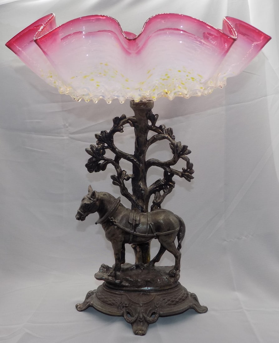 Magnificent antique brides bowl with ornate base with full size horse. (1 of 8)