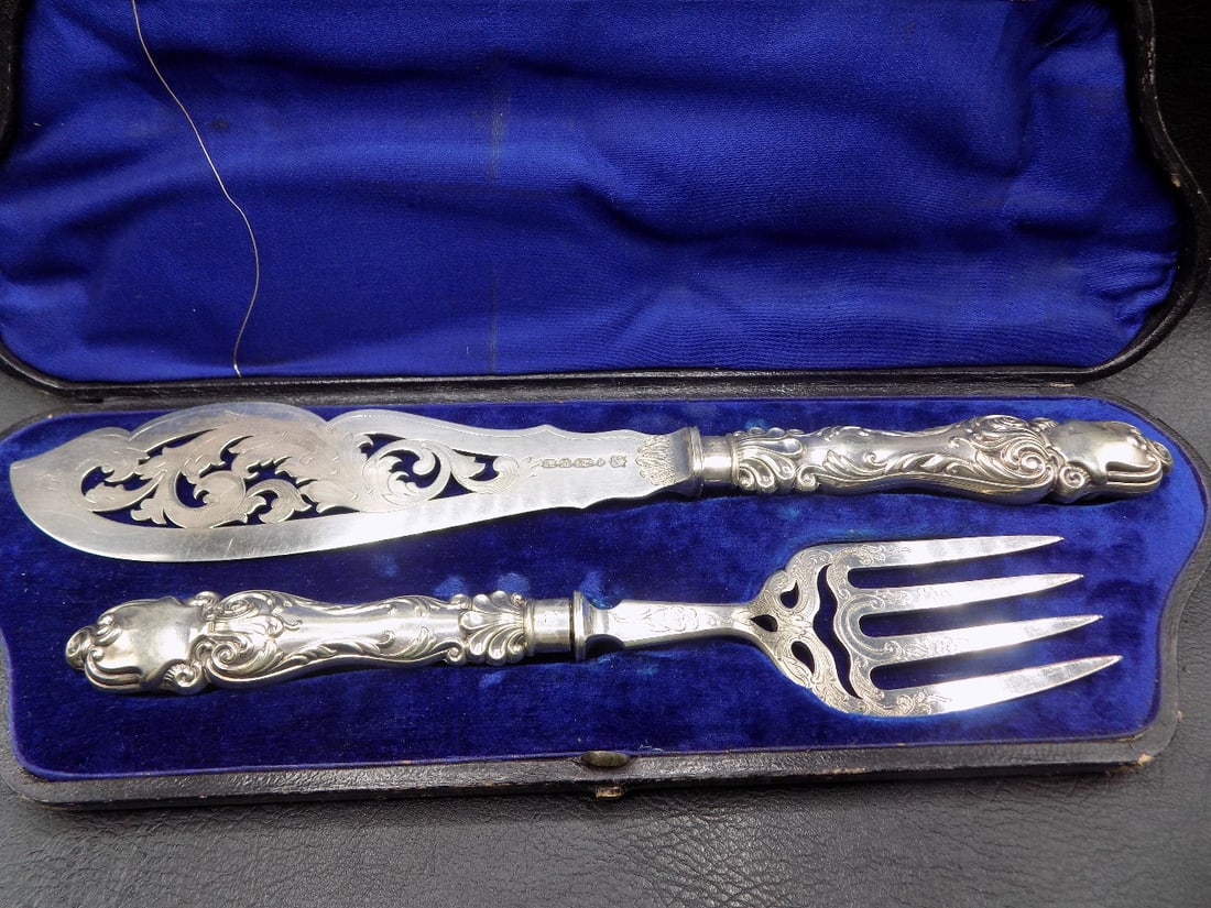 Fancy antique fish serving set in original box (1 of 12)