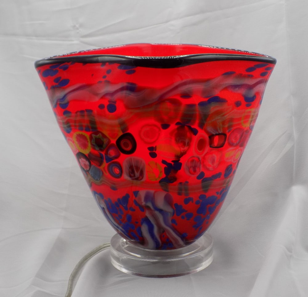 Marvelous midcentury modern millefiori Murano art glass lamp: Marvelous midcentury modern millefiori Murano art glass lamp. Beautiful colors. In very good original as found condition. Great quality and detail. Working at time of listing. 8 ¾ inches tall x 9