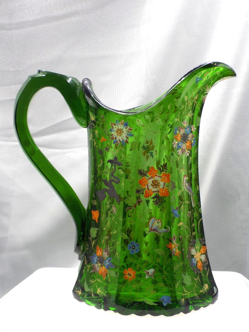 Splendid vintage Moser decorated art glass pitcher (1 of 11)