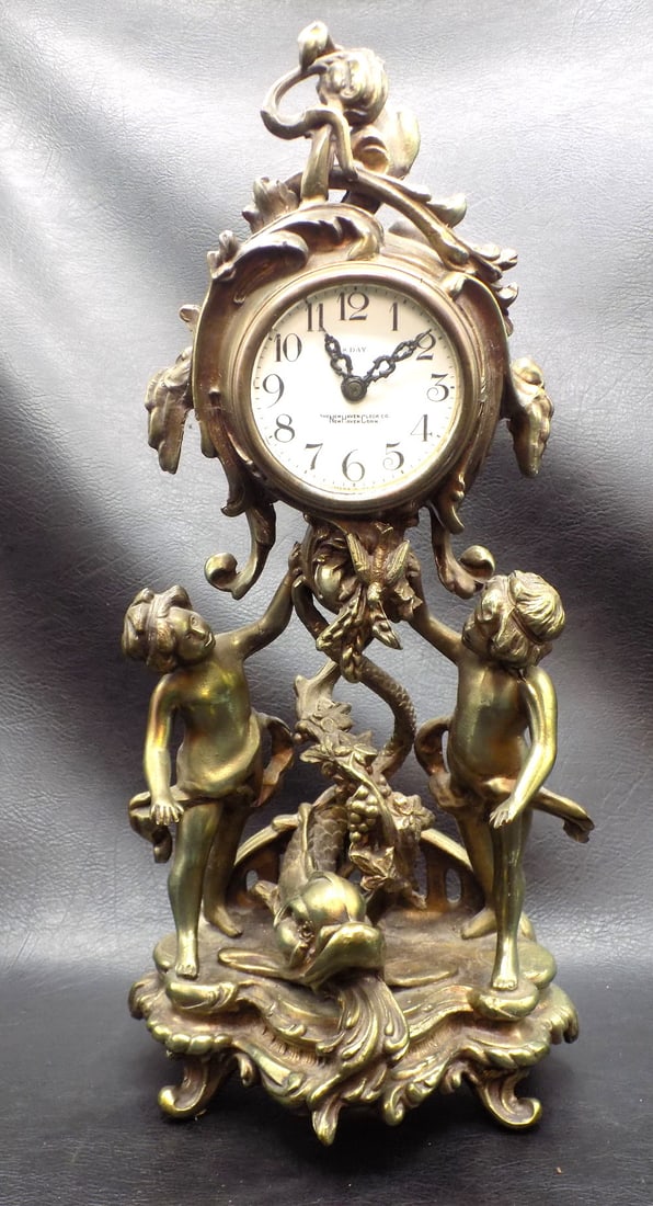 Ornate antique figural New Haven clock (1 of 10)