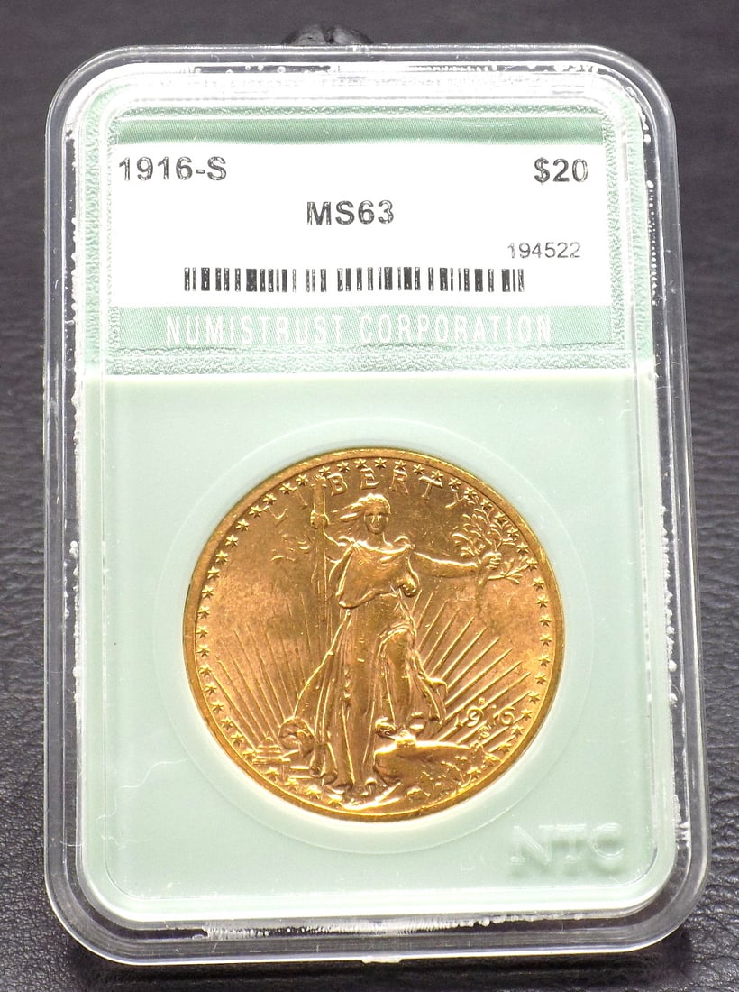 1916 S MS 63 graded 20 dollar gold coin - 2