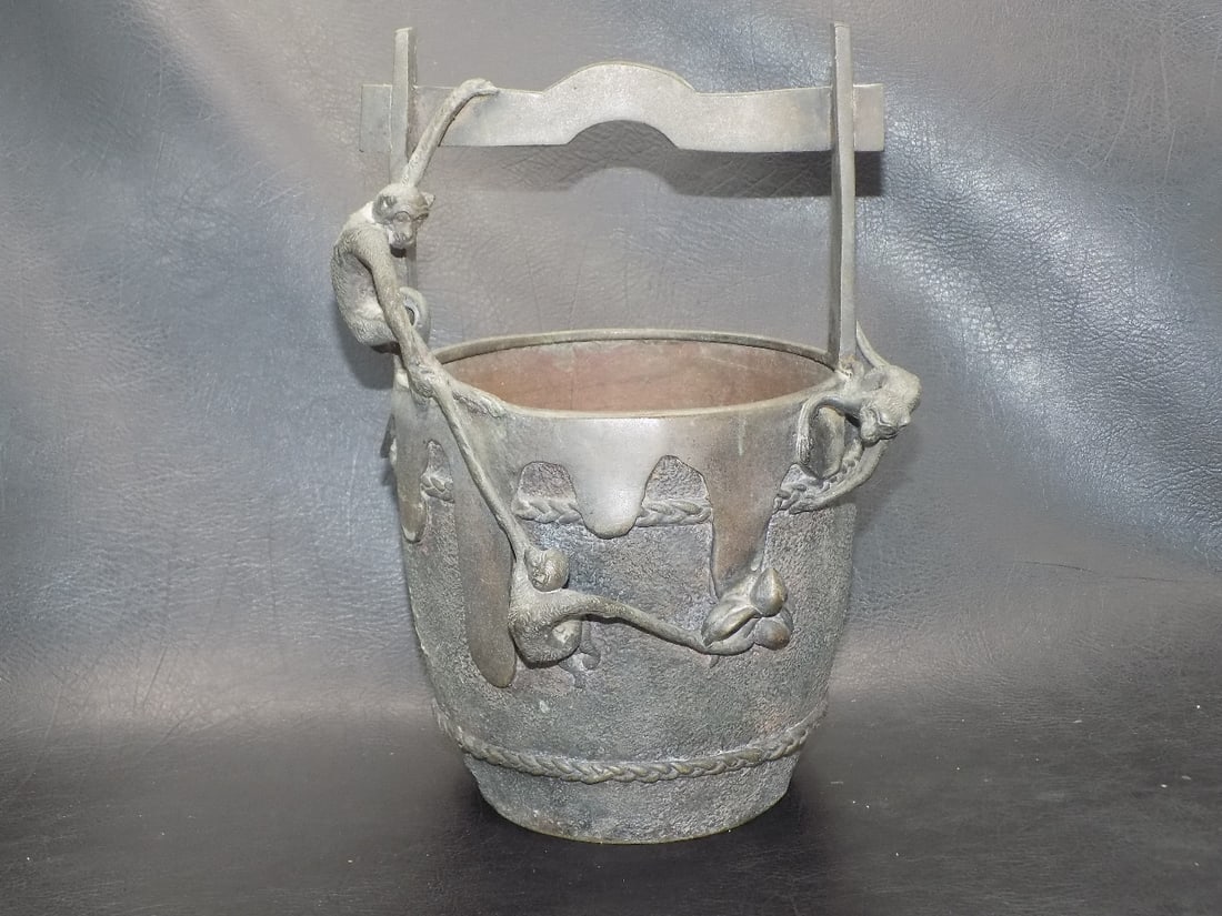 Antique bronze water bucket with monkeys (1 of 10)