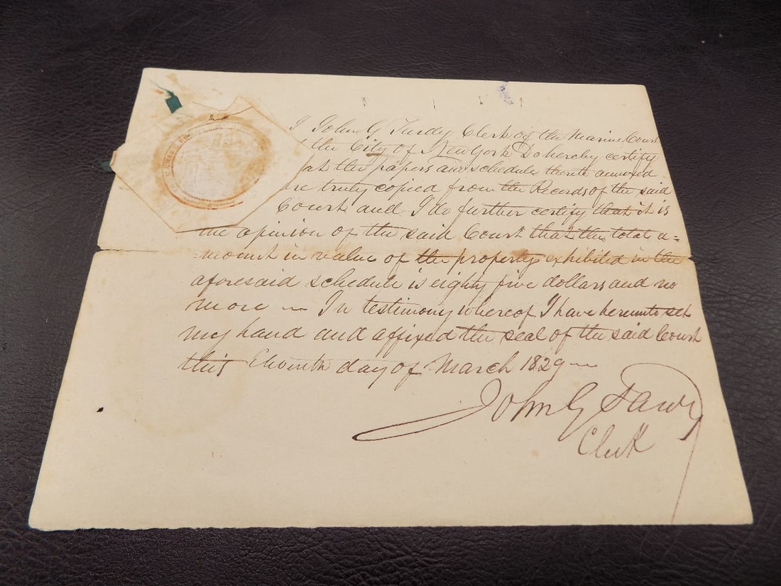 1829 document Marine Court City of New York (1 of 5)