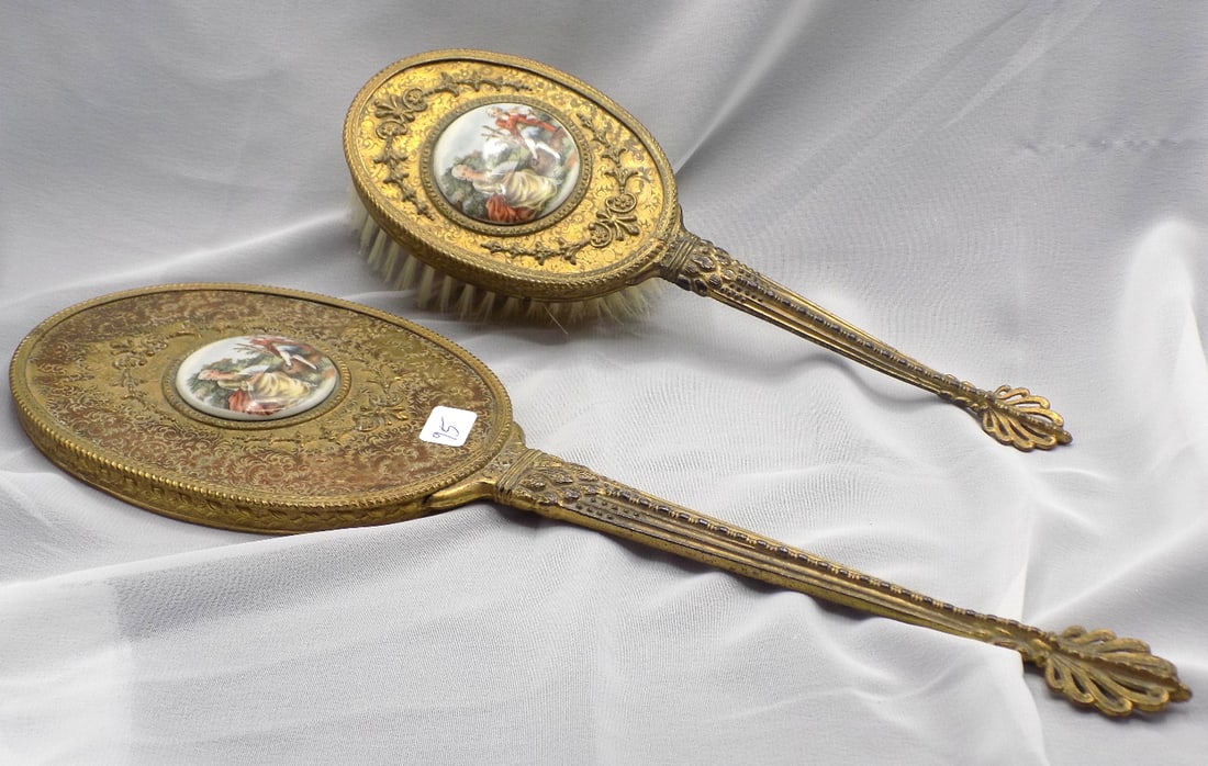 Fancy antique vanity brush and hand mirror (1 of 6)